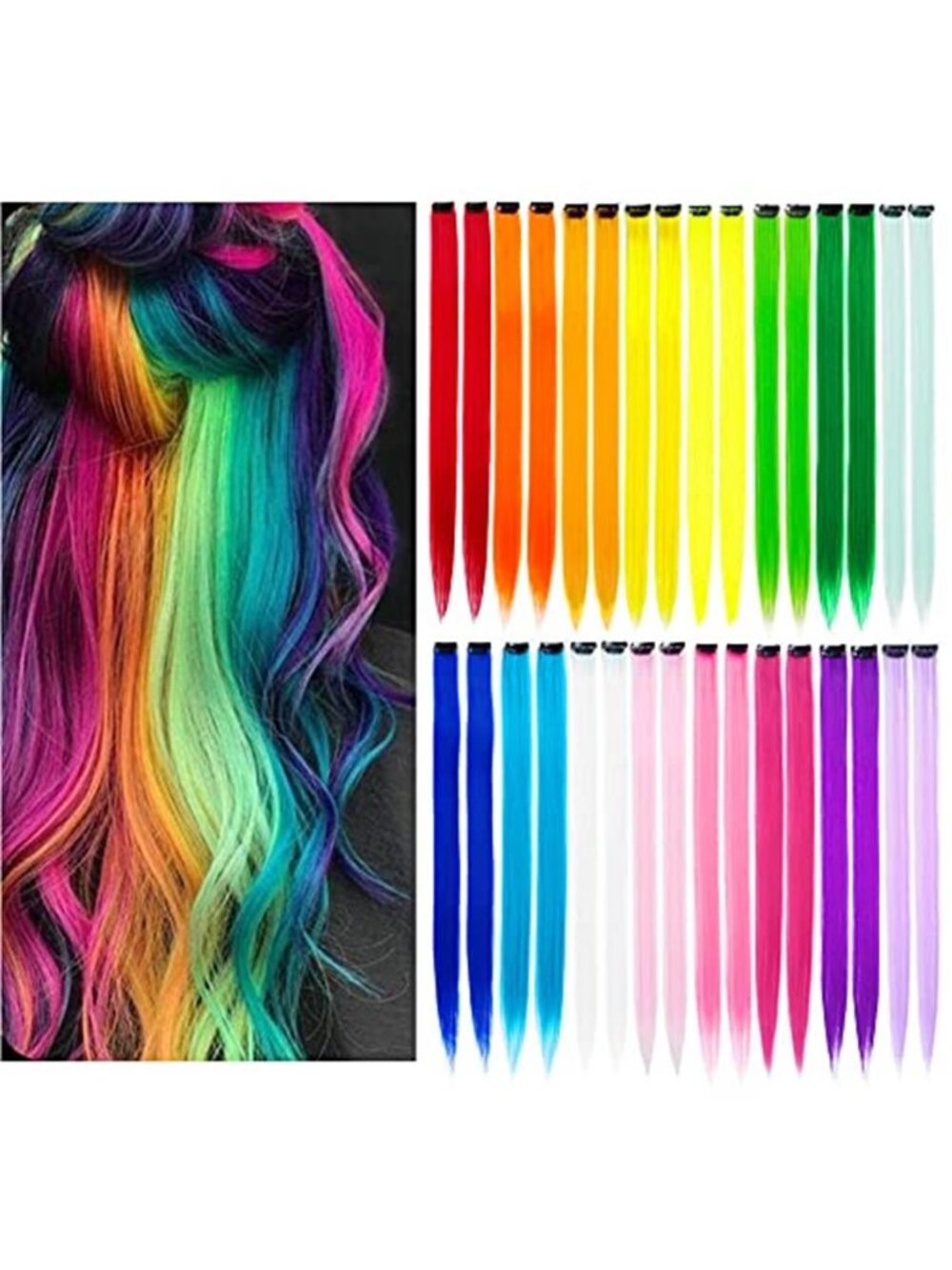 32Pcs Colored Hair Extensions 20Inch Straight Clip in on Hairpieces